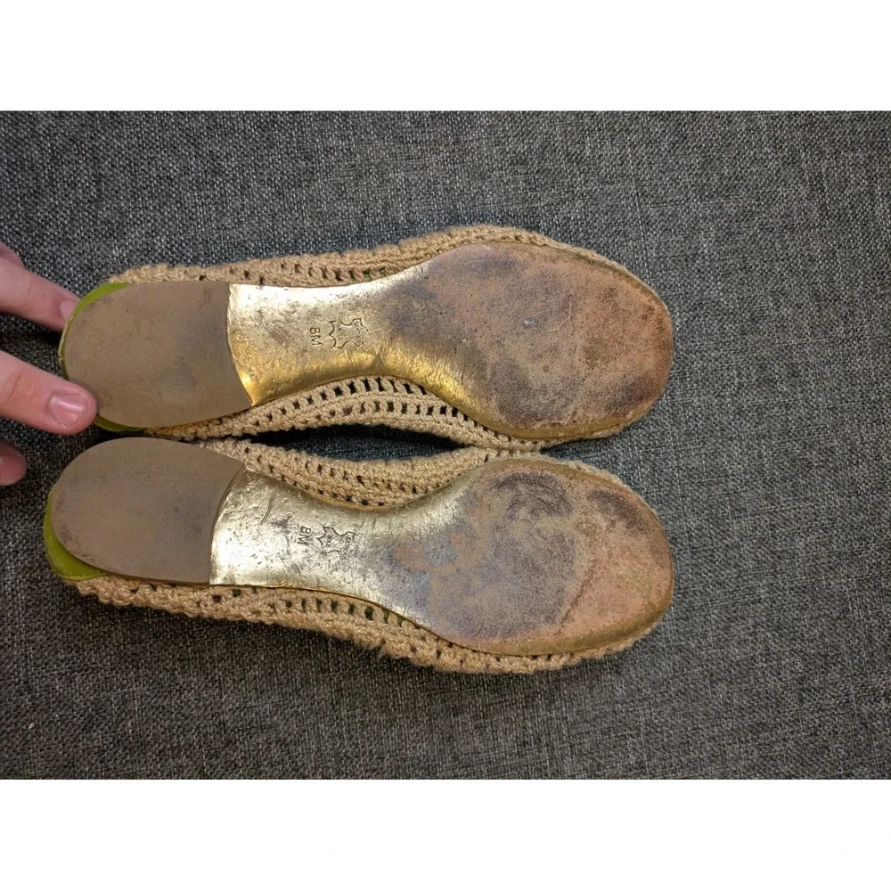 Tory Burch Flats Leather Sole Slip On Shoes Green Beige Knit Women's Size 8M